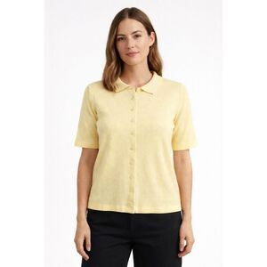 Vintage M&S St Michael Yellow Knit Polo Cardigan Womens UK 18